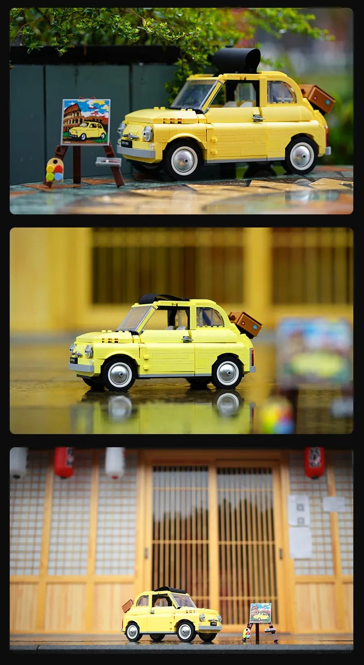 960-Piece Fiat 500 Building Block Set – Classic Yellow Car Model