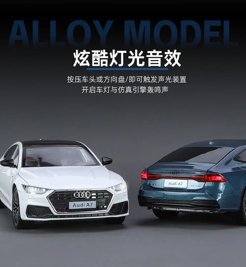 1:24 Audi A7 Die-Cast Model Car – Pull-Back Toy with Sound & Light, Openable Doors