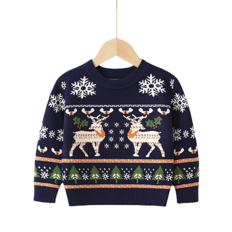 Christmas Print Kids Sweater – Unisex Knit Pullover for Boys & Girls (2-7 Years)