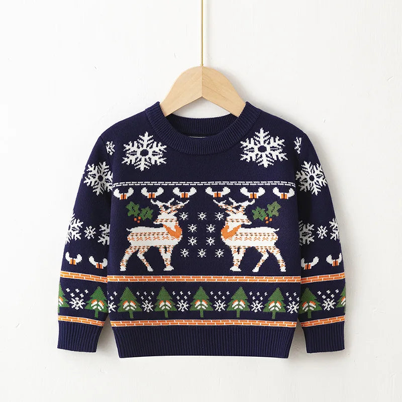 Christmas Print Kids Sweater – Unisex Knit Pullover for Boys & Girls (2-7 Years)