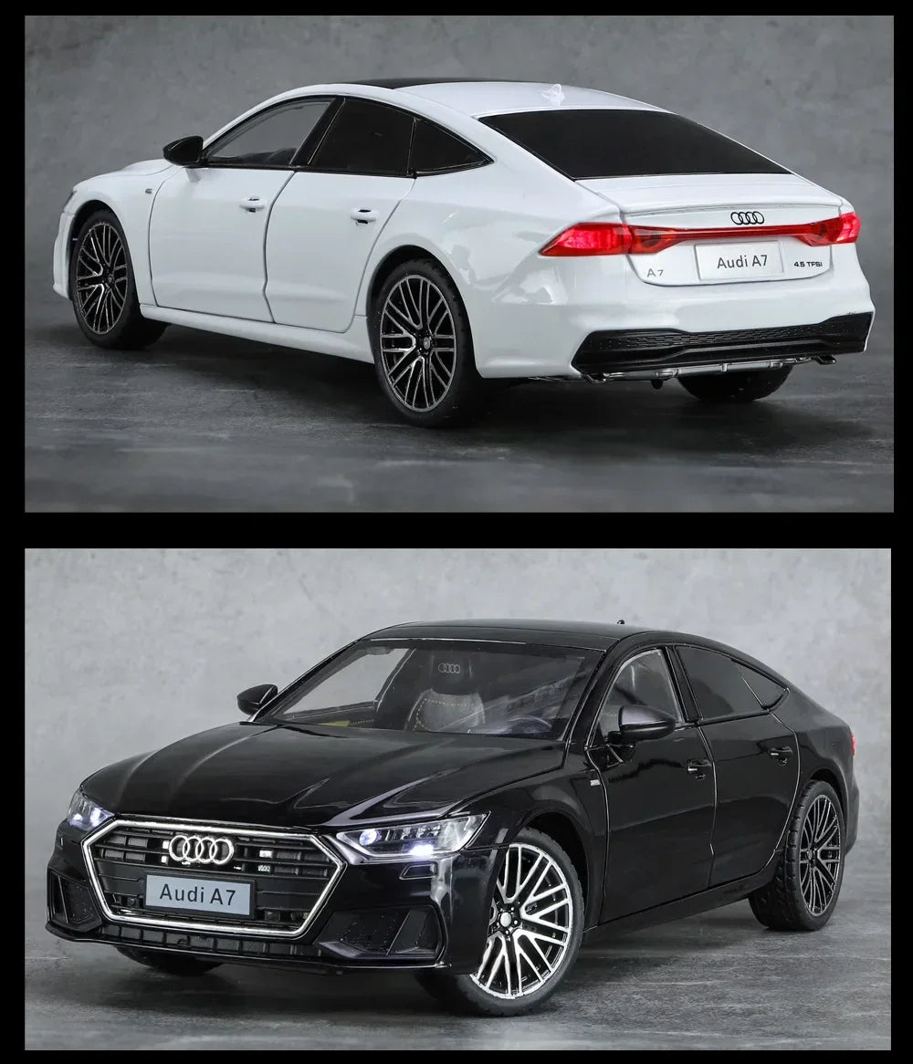 1:24 Audi A7 Die-Cast Model Car – Pull-Back Toy with Sound & Light, Openable Doors