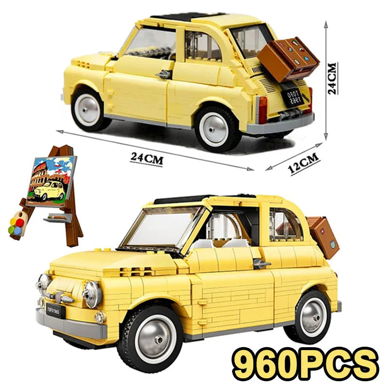 960-Piece Fiat 500 Building Block Set – Classic Yellow Car Model