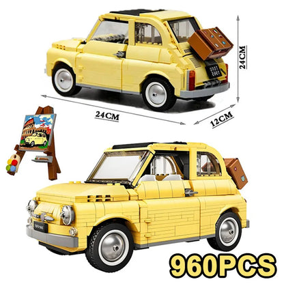 960-Piece Fiat 500 Building Block Set – Classic Yellow Car Model