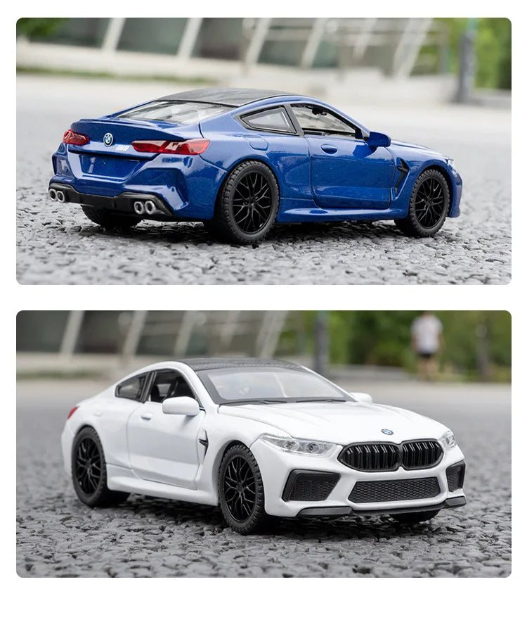 1:32 BMW M8 Die-Cast Model Car – Sound & Light with Spring-Back Action