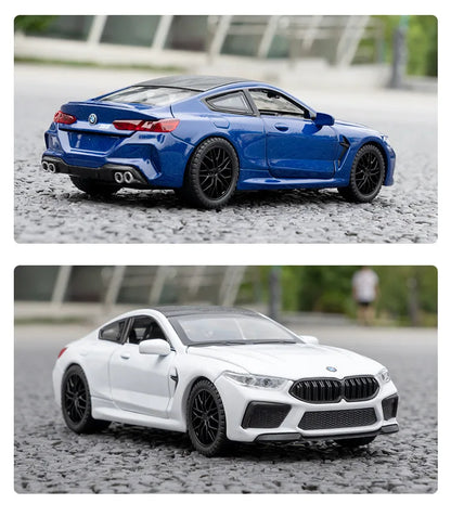 1:32 BMW M8 Die-Cast Model Car – Sound & Light with Spring-Back Action