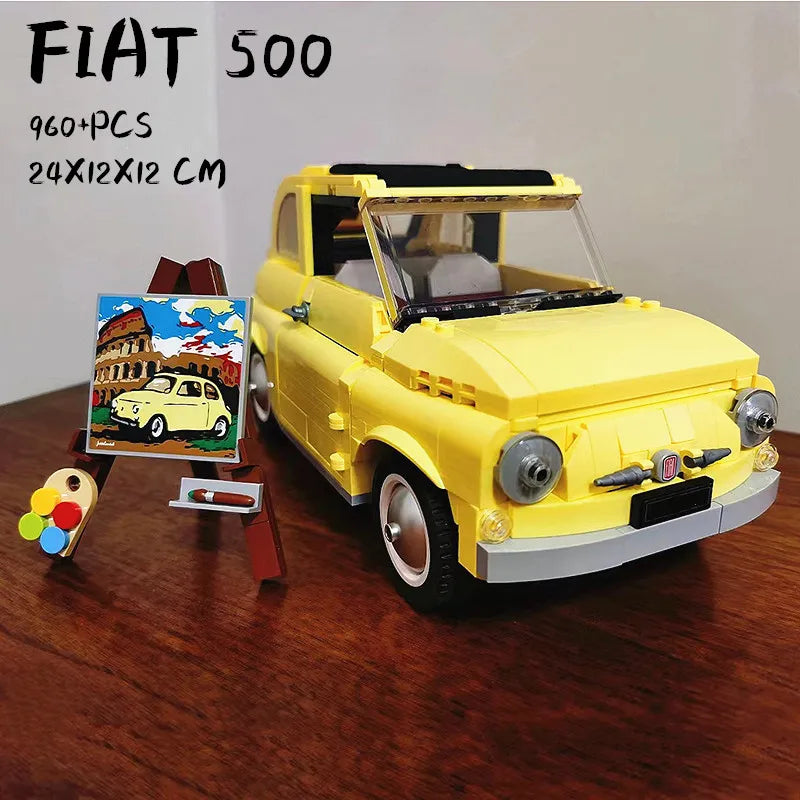 960-Piece Fiat 500 Building Block Set – Classic Yellow Car Model