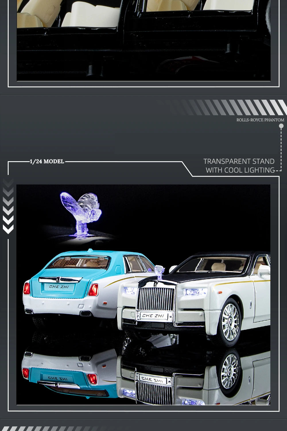 1:24 Rolls Royce Phantom Die-Cast Model Car – Pull-Back Toy with Sound & Light