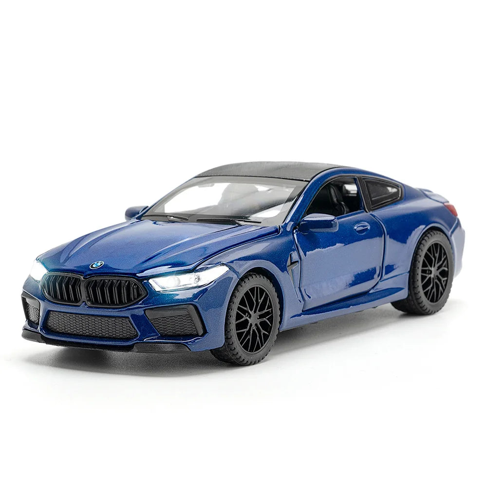 1:32 BMW M8 Die-Cast Model Car – Sound & Light with Spring-Back Action