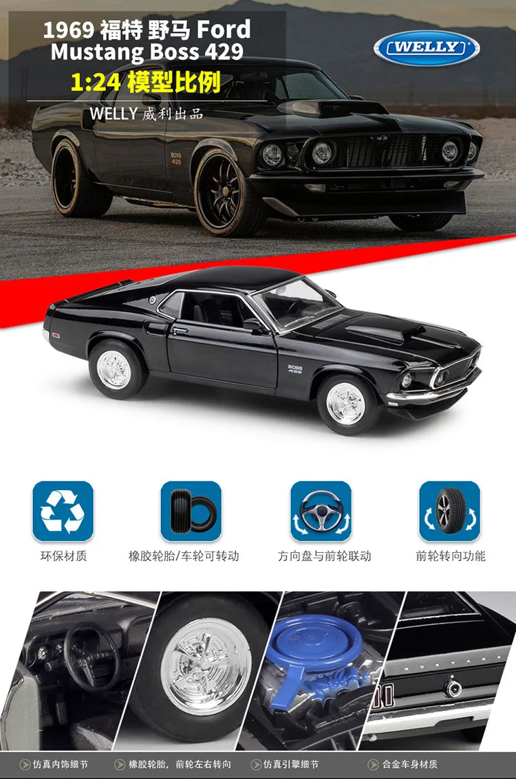 1:24 Ford Mustang Boss 429 Die-Cast Model Car – Classic Sports Car Collectible