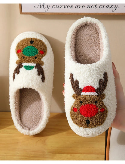 Christmas Elk Cotton Slippers – Cute Plush Non-Slip Indoor Shoes for Men and Women