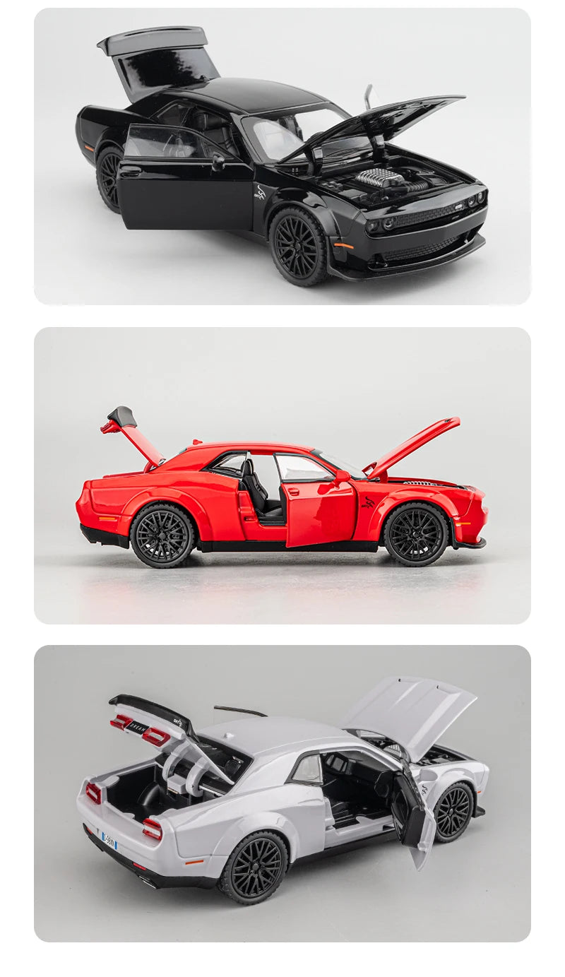 1:32 Dodge Challenger Hellcat Die-Cast Model Car – Pull-Back Toy with Sound & Light