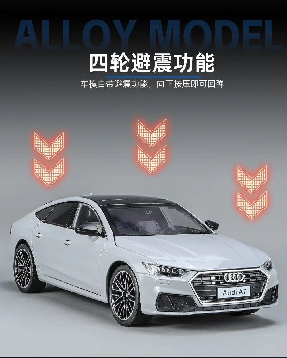 1:24 Audi A7 Die-Cast Model Car – Pull-Back Toy with Sound & Light, Openable Doors