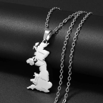 United Kingdom Great Britain Map Pendant Necklace – Stainless Steel Jewellery for Women and Girls