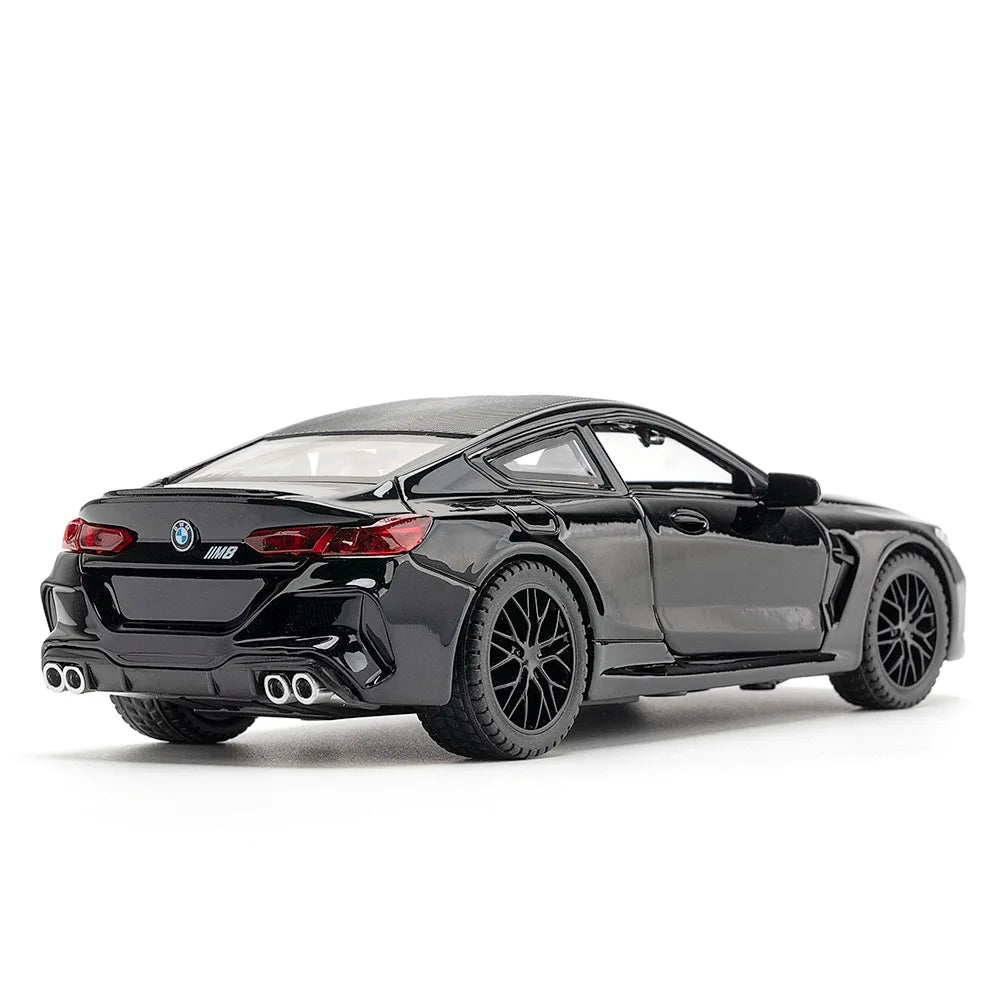 1:32 BMW M8 Die-Cast Model Car – Sound & Light with Spring-Back Action