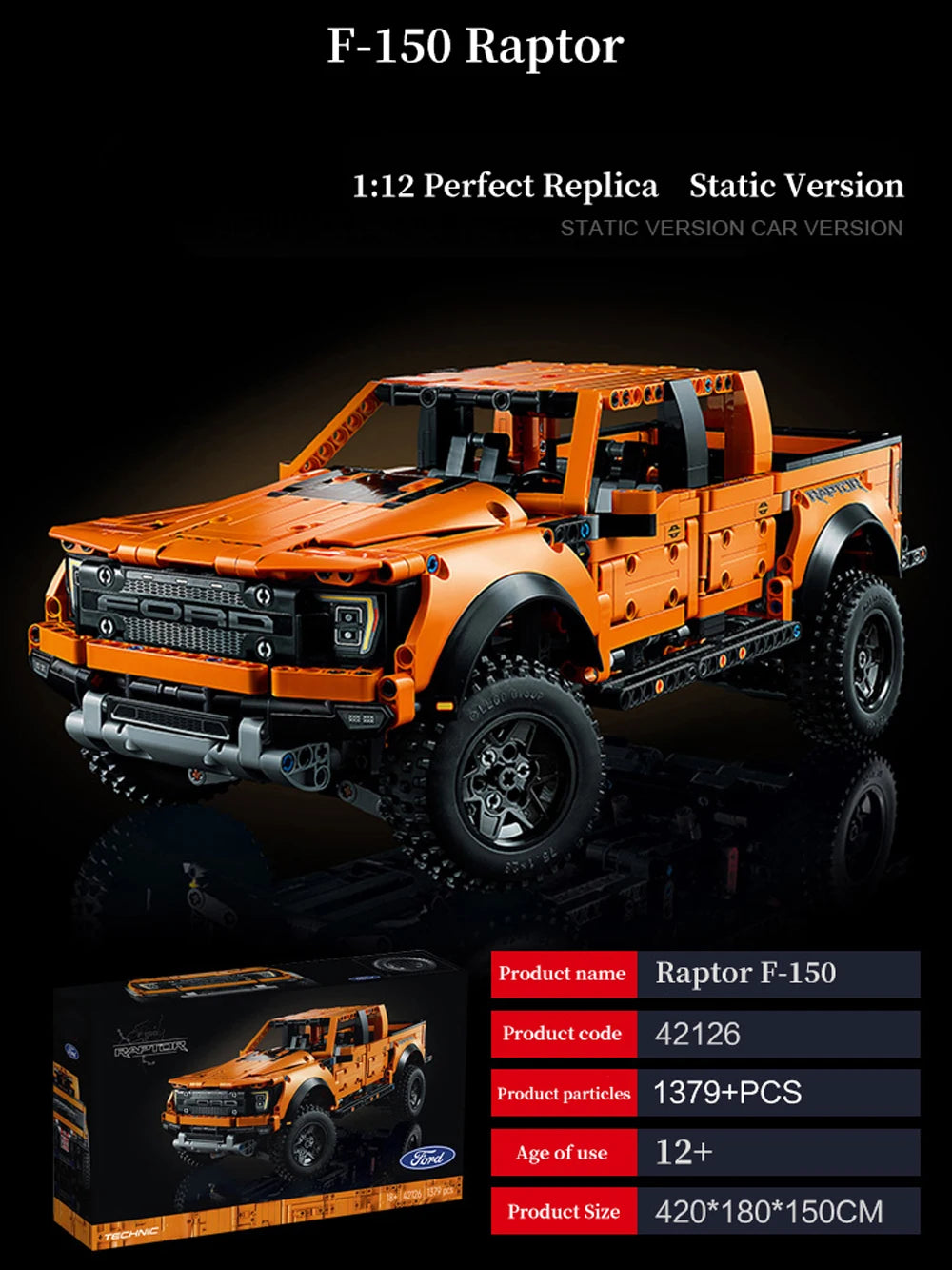 1379-Piece Ford Raptor F-150 Pickup Truck Building Block Set – Racing Model