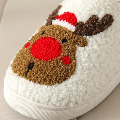 Christmas Elk Cotton Slippers – Cute Plush Non-Slip Indoor Shoes for Men and Women