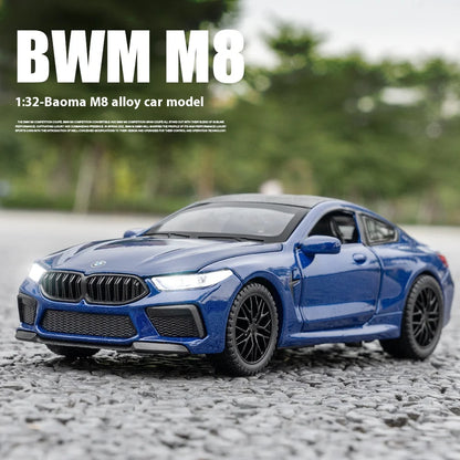 1:32 BMW M8 Die-Cast Model Car – Sound & Light with Spring-Back Action