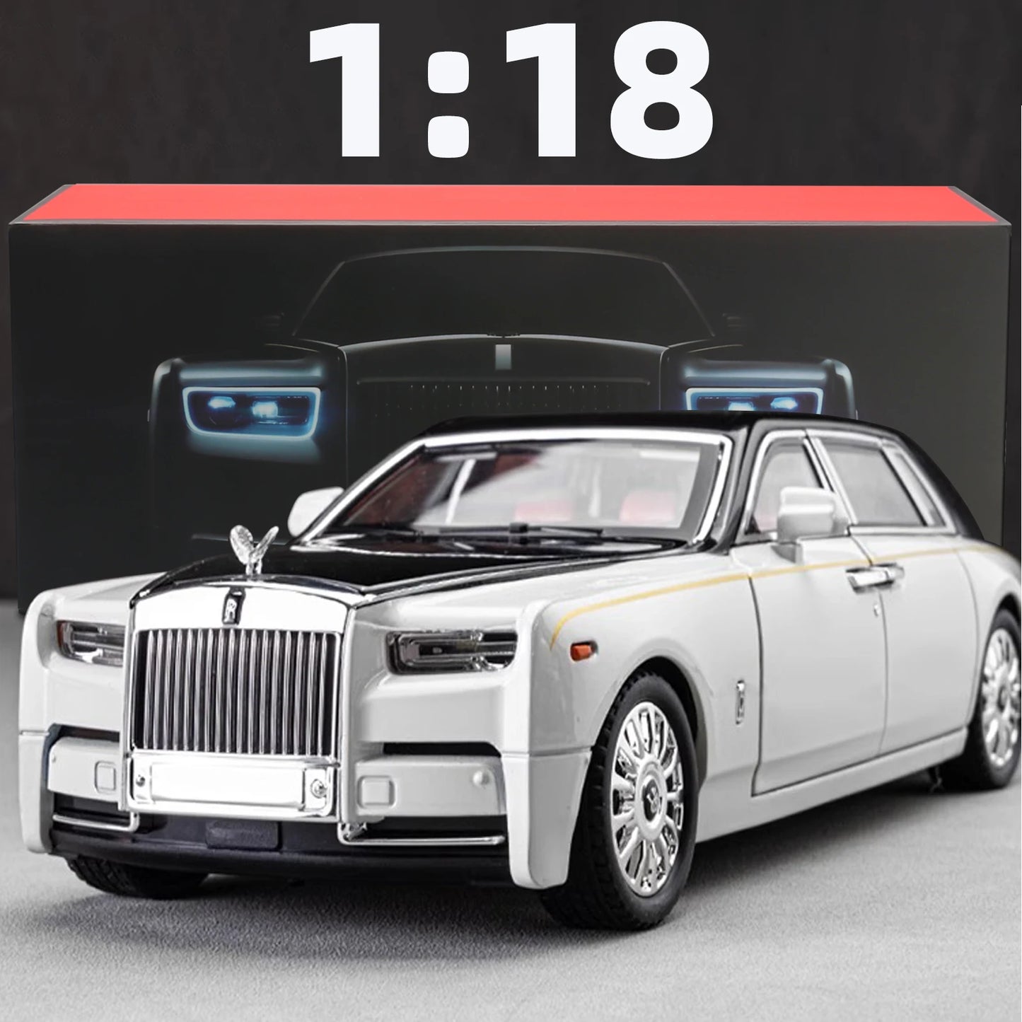 1:18 Rolls-Royce Phantom Die-Cast Model Car – Pull-Back Toy with Sound & Light