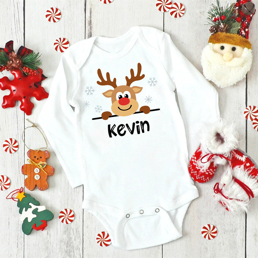 Personalised Baby Christmas Bodysuit – Custom Name Deer Design Jumpsuit (0-24 Months)