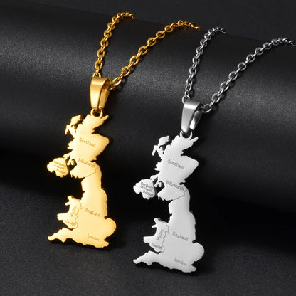 United Kingdom Great Britain Map Pendant Necklace – Stainless Steel Jewellery for Women and Girls