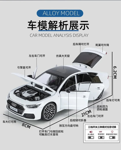 1:24 Audi A7 Die-Cast Model Car – Pull-Back Toy with Sound & Light, Openable Doors