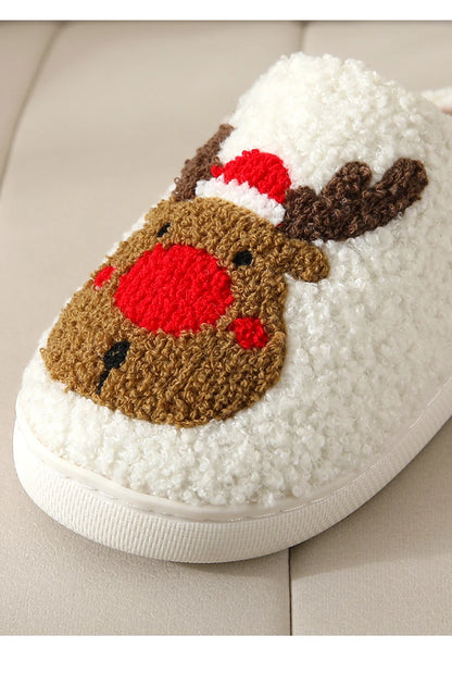 Christmas Elk Cotton Slippers – Cute Plush Non-Slip Indoor Shoes for Men and Women