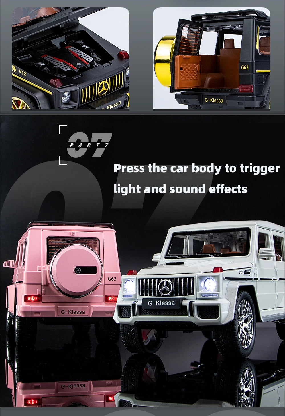 1:24 AMG G63 Die-Cast Model Car – Pull-Back Toy with Sound & Light, Openable Doors