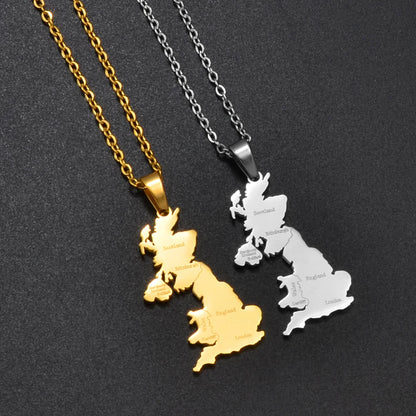 United Kingdom Great Britain Map Pendant Necklace – Stainless Steel Jewellery for Women and Girls