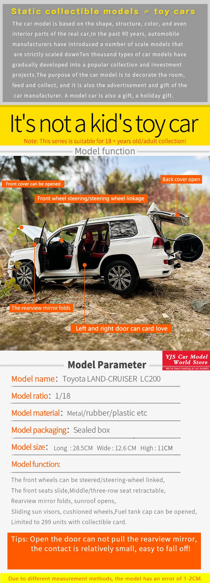 [SuperDetailed] 1:18 Toyota Land Cruiser LC200 Die-Cast Model – Spare Tire Version (Limited Edition)