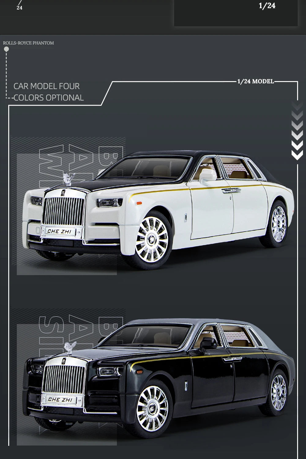 1:24 Rolls Royce Phantom Die-Cast Model Car – Pull-Back Toy with Sound & Light